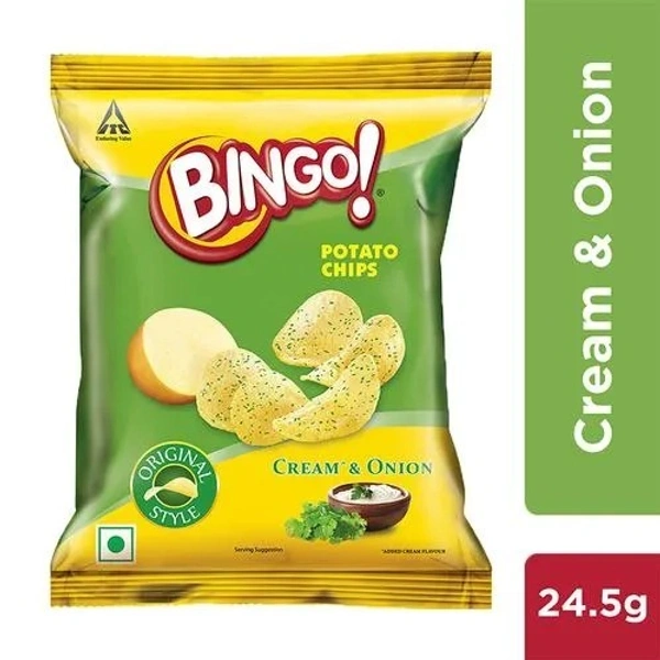 Bingo Potato Chips - Original Style, Cream & Onion, 24.5 g Pouch - 24.5 GMs