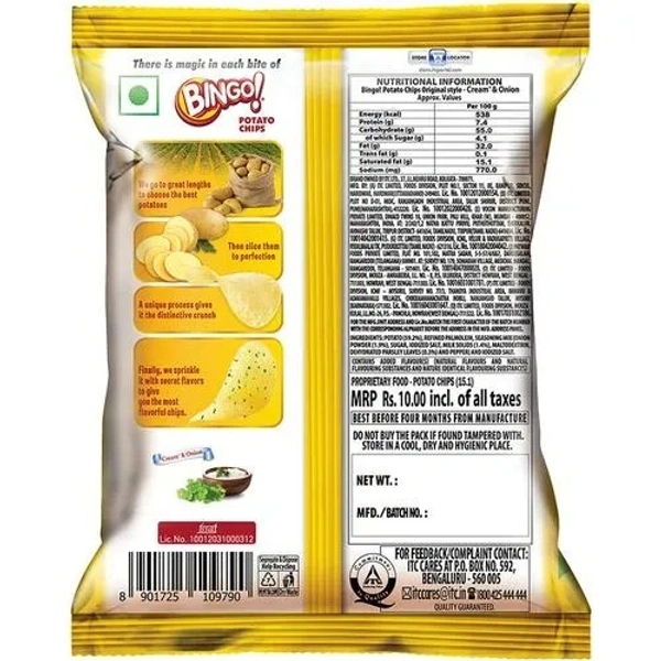 Bingo Potato Chips - Original Style, Cream & Onion, 24.5 g Pouch - 24.5 GMs
