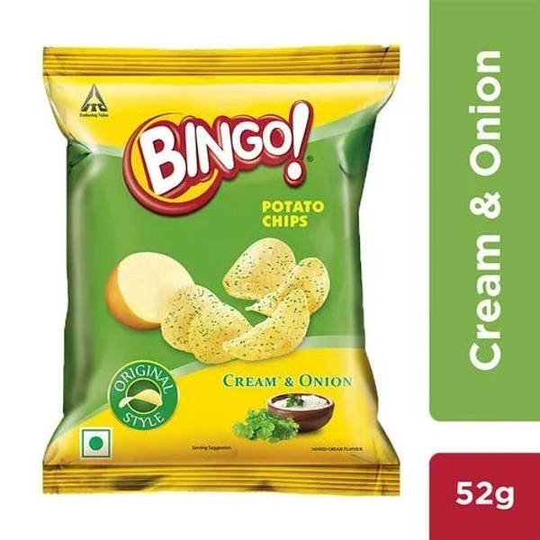Bingo Potato Chips  Cream & Onion, 52 g Pouch - 52 gms
