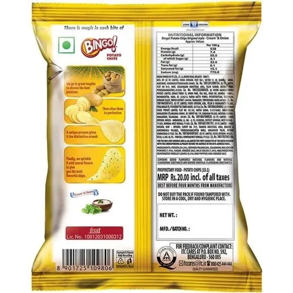 Bingo Potato Chips  Cream & Onion, 52 g Pouch - 52 gms