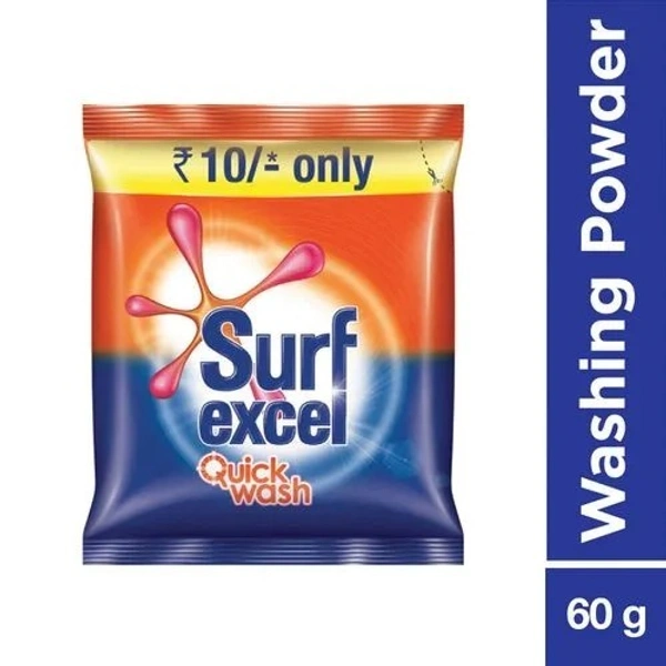 Surf Excel Quick Wash Detergent Powder, 65 g Pouch - 60 GMS