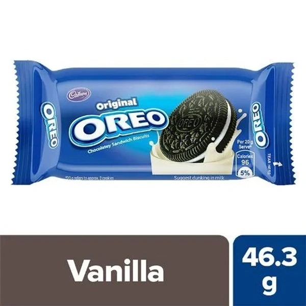 CADBURY adbury Oreo Creme Biscuits - Vanilla, Filled Cookies, 46.3 g - 46.3 gms