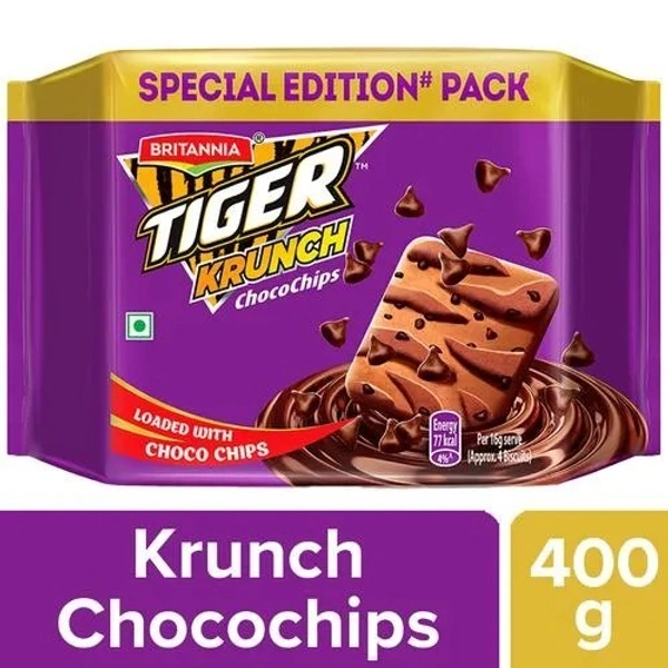 Britannia Tiger Krunch Chocochips Biscuits : 400 gms - 400 GMS