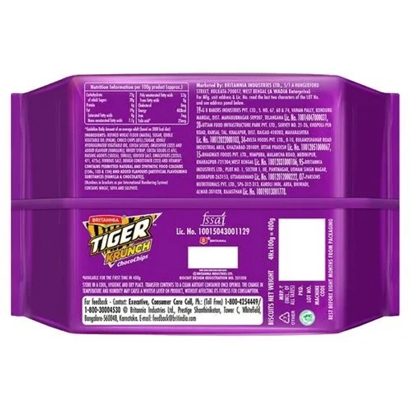 Britannia Tiger Krunch Chocochips Biscuits : 400 gms - 400 GMS
