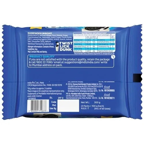 CADBURY Cadbury Oreo - Creme Biscuit, Vanilla, Family Pack, 300 g- Pack of 3, 2x300 g Multipack - 300 GMS