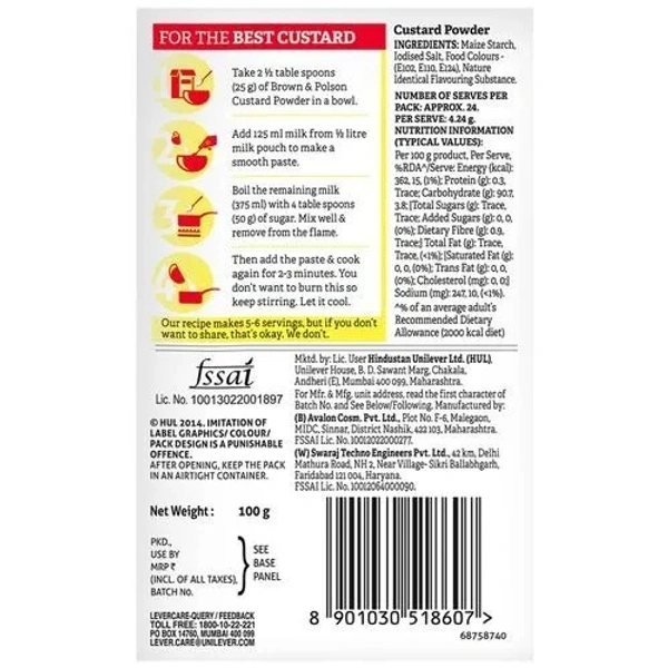 Brown & Polson Custard Powder - Vanilla flavour, 500 g Carton - 500 gms