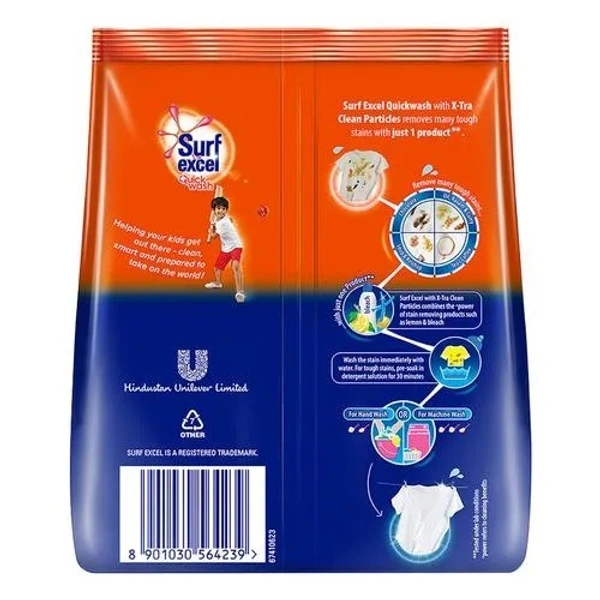 Surf Excel Quick Wash Detergent Powder, 65 g Pouch - 500 GMS
