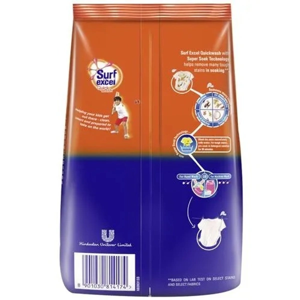 Surf Excel Quick Wash Detergent Powder, 65 g Pouch - 1 KG
