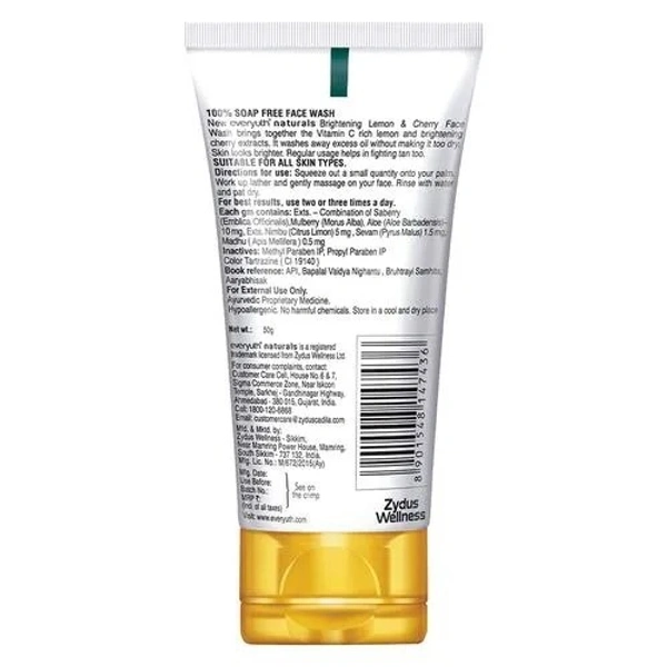 Everyuth Naturals Brightening Lemon & Cherry Face Wash, 50 g Tube - 50 GMS, Lemon & Cherry