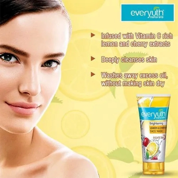 Everyuth Naturals Brightening Lemon & Cherry Face Wash, 50 g Tube - 50 GMS, Lemon & Cherry