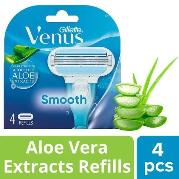Gillette Venus Aloe Vera Razor Blades - Smooth, For Women  4 pcs - 4 PC, Aloe Vera