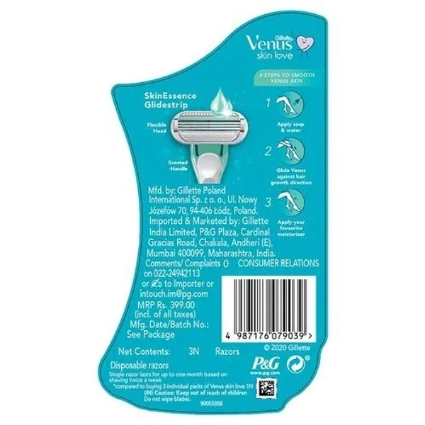 Gillette Venus Women’s Razor - Skin Essence Glidestrip, Scented Handle, For Painless Hair Removal, 1 pc - 3 PC, Skin Essence