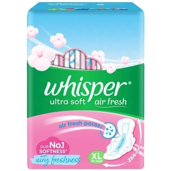 Whisper Ultra Soft Air Fresh Sanitary Pads - With Wider & Longer Back, XL, 50 pcs - XL, 50 PCS