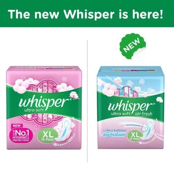 Whisper Ultra Soft Air Fresh Sanitary Pads - XL, 15 pcs - XL, 15 pcs