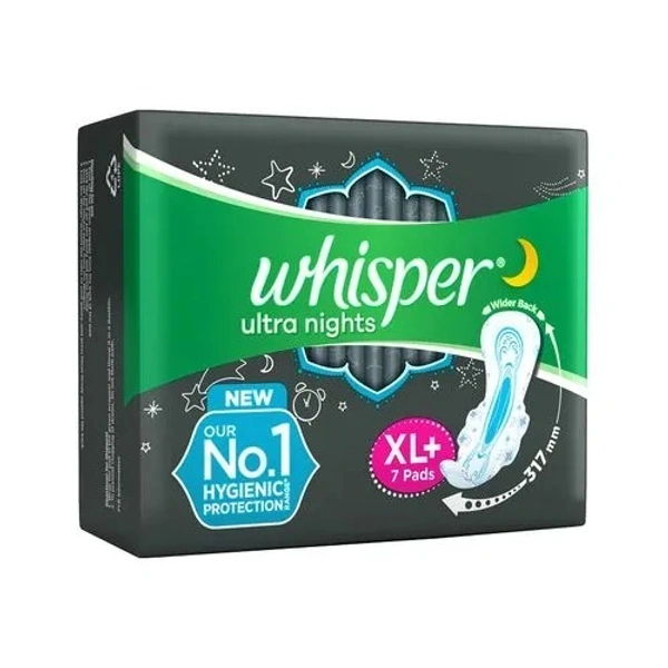 Whisper Ultra Overnight Sanitary Pads - Extra Large Wings, 7 pcs Pouch - XL+, 7 pcs