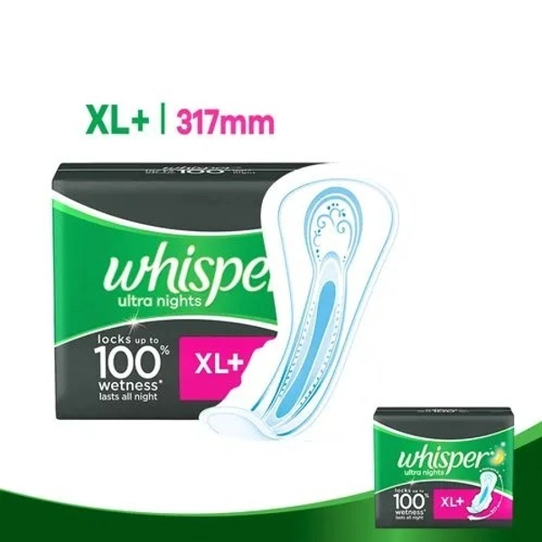 Whisper Ultra Overnight Sanitary Pads - Extra Large Wings, 7 pcs Pouch - XL+, 7 pcs