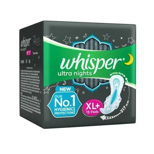 Whisper Ultra Overnight Sanitary Pads - XL Plus Wings, 15 pcs - XL Plus, 15 pcs