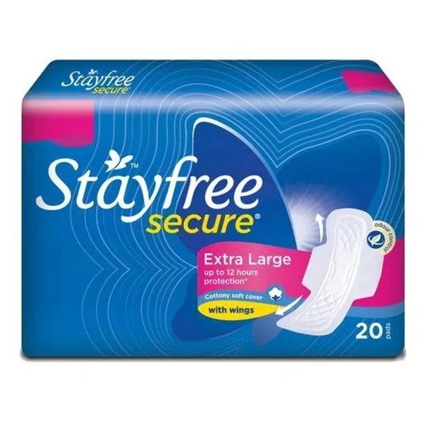 STAYFREE Secure XL Cottony Soft - Sanitary Pads for Women, With Wings, 20 pcs - XL, 20 pcs