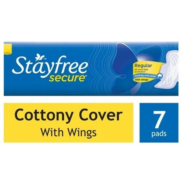 STAYFREE Secure Cottony Soft Sanitary Pads With Wings, 7 Pads - Regular, 7 PCS