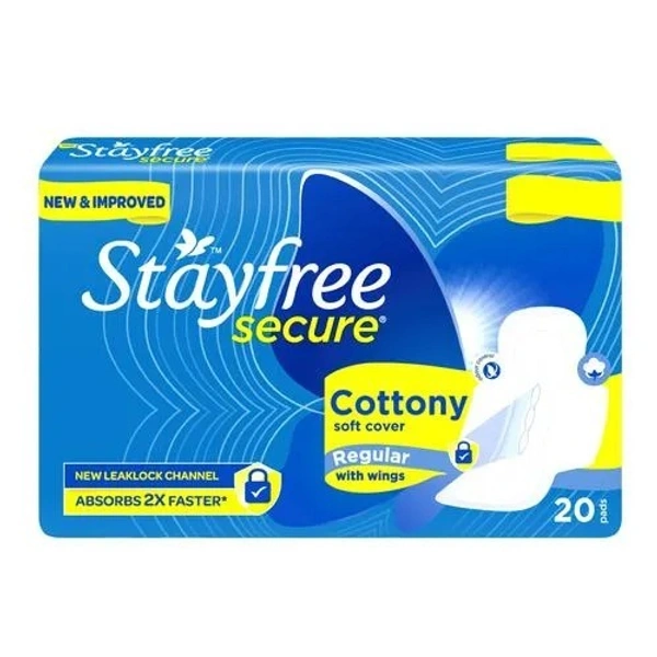 STAYFREE Secure Cottony Soft - Sanitary Pads for Women With Wings, 20 pcs - Regular, 20 PCS
