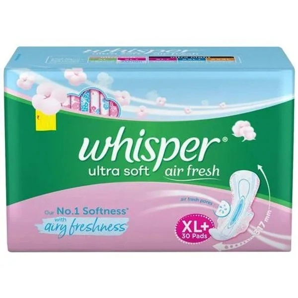 Whisper Ultra Soft Air Fresh Sanitary Pads - With Wider & Longer Back, XL Plus, 30 pcs - XL PLUS, 30 pcs