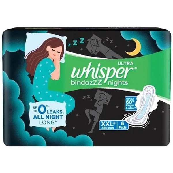 Whisper Ultra Nights Sanitary Pad With Wings - XXL Plus, 6 pcs - XXL Plus, 6 PCS