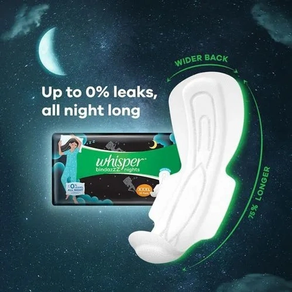 Whisper Ultra Nights Sanitary Pad With Wings - XXL Plus, 6 pcs - XXL Plus, 6 PCS
