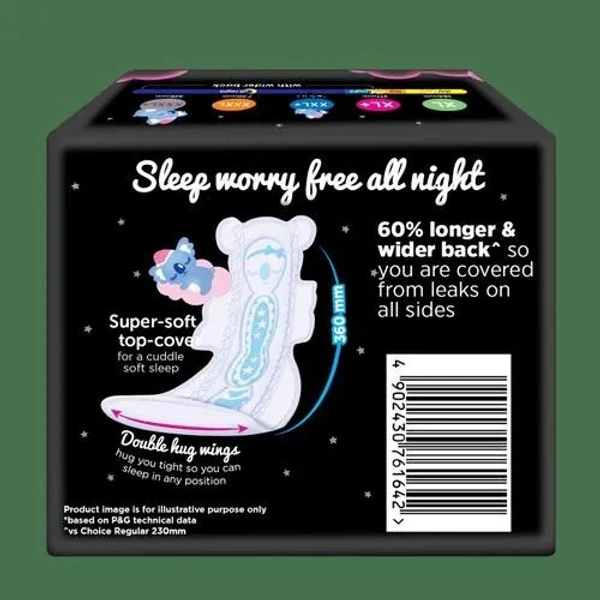 Whisper Bindazzz Nights Koala Soft Sanitary Pads - XXL Plus, Double Huge Wings, Wider Back, 10 pcs - XXL Plus, 10 PCS