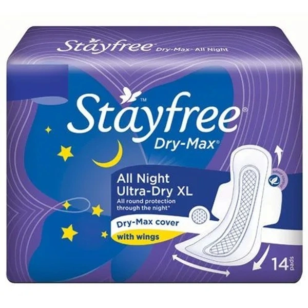 STAYFREE Dry-Max All Night XL - Sanitary Pads For Women, With Wings, 14 pcs - XL, 14 PCS