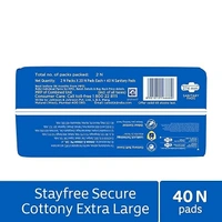 STAYFREE Secure Cottony XL - Sanitary Pads For Women, 40 Pcs - XL, 40 PCS
