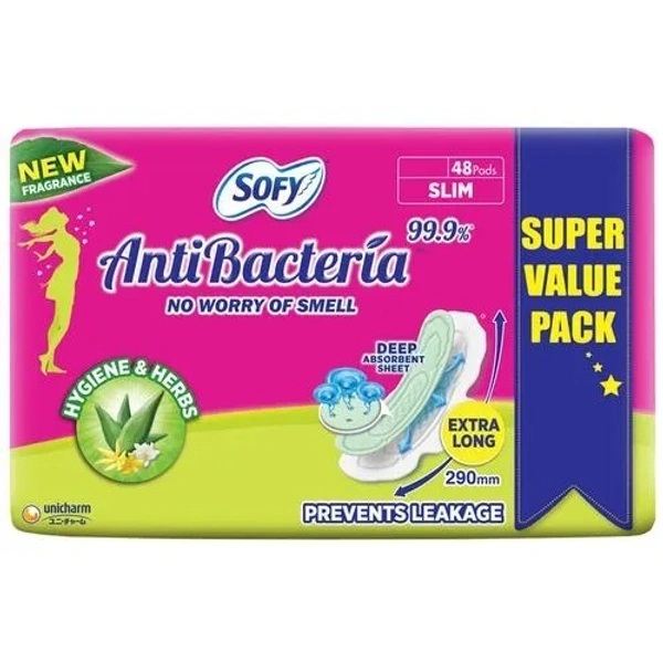Sofy Anti-Bacteria Sanitary Pad - Extra-Long, Prevents Leakage, Slim, 48 pcs - Slim, 48 PCS