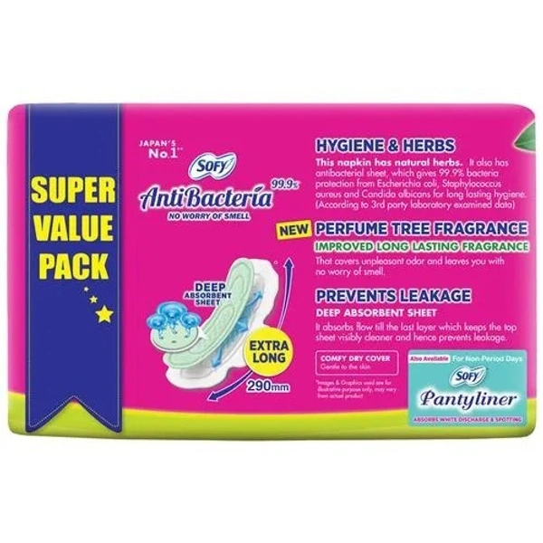 Sofy Anti-Bacteria Sanitary Pad - Extra-Long, Prevents Leakage, Slim, 48 pcs - Slim, 48 PCS