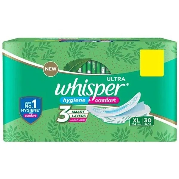 Whisper Sanitary Pads - XL Wings, Clean, Ultra, 30 pcs - XL, 30 pcs