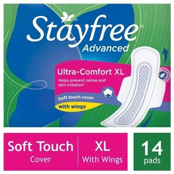 STAYFREE Sanitary Pads - Advanced Xl Soft Ultra-Thin, with Wings, 7 Pads - XL, 14 PCS