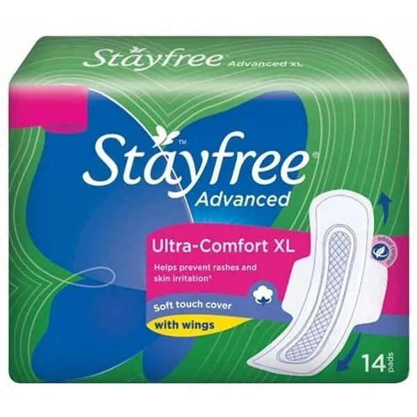 STAYFREE Sanitary Pads - Advanced Xl Soft Ultra-Thin, with Wings, 7 Pads - XL, 14 PCS