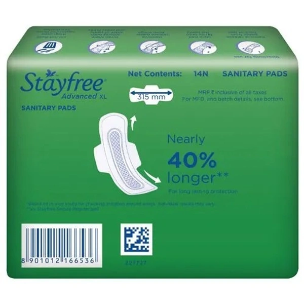 STAYFREE Sanitary Pads - Advanced Xl Soft Ultra-Thin, with Wings, 7 Pads - XL, 14 PCS