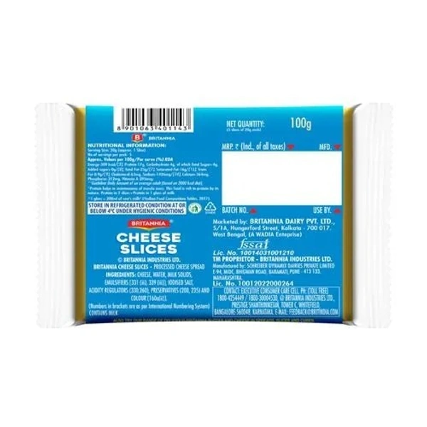 Britannia Processed Cheese Slice - Goodness of Cow's Milk, 100 g Pouch - 100 GMS