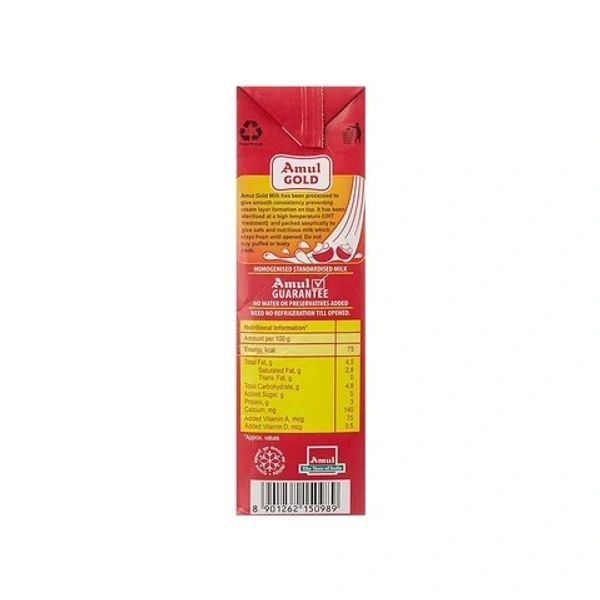 Amul Gold Homogenised Standardised Milk : 1 Litre - 1 litre