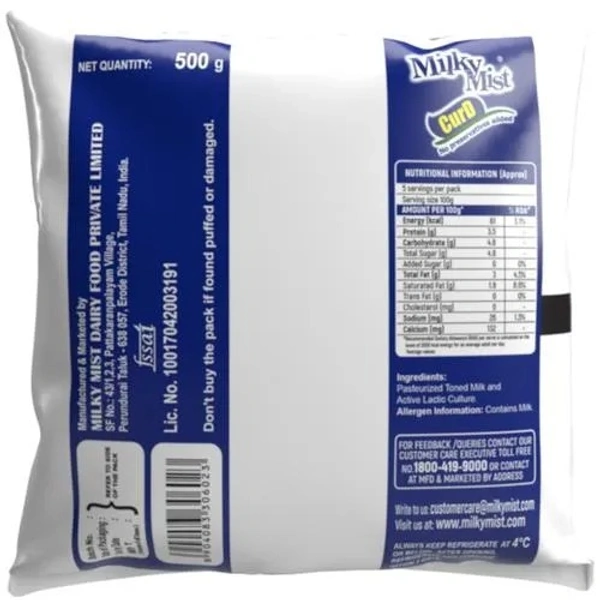 Milky Mist Farm Fresh Curd/Dahi - Premium 500 g Pouch - 500 GMS