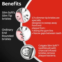 Colgate SlimSoft Charcoal Soft Black Bristles Toothbrush, 4 Pcs, (Buy 2 Get 2 Free) - 4 Toothbrushes