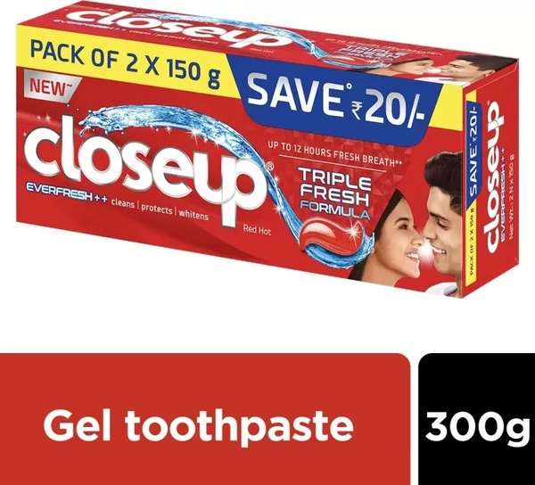 Close Up Everfresh+ Anti-Germ Gel Toothpaste - Red Hot, 150 g (Pack of 2) - 2x150 gms