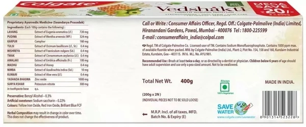 Colgate Swarna Vedshakti Toothpaste  300 g Pack of 2) - 300 g, Pack of 2, Vedshakti