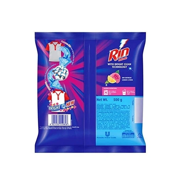 Rin Refresh Lemon & Rose Detergent Powder : 500 GMS - 500 GMS, Lemon & Rose