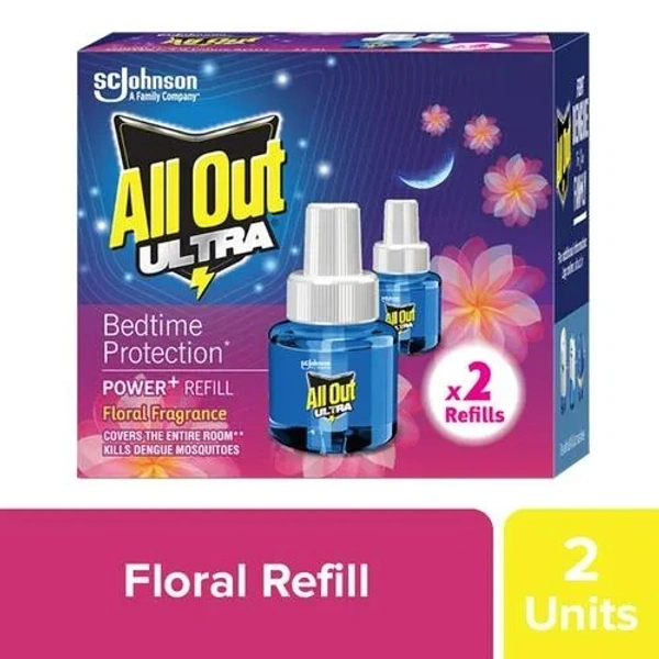 All Out Ultra Power Mosquito Repellant Refill - Floral Fragrance, 90 ml (Twin Pack) - 90 ml (Twin Pack), Floral