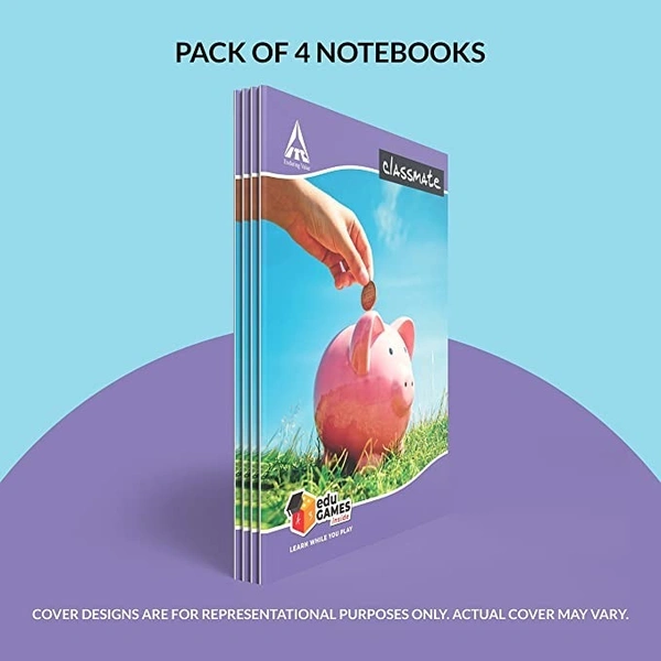 Classmate Notebook - Single Line, 172 Pages, 190 mm x 155 mm - Pack Of 4 - Pack Of 4
