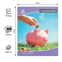 Classmate Notebook - Single Line, 172 Pages, 190 mm x 155 mm - Pack Of 4 - Pack Of 4