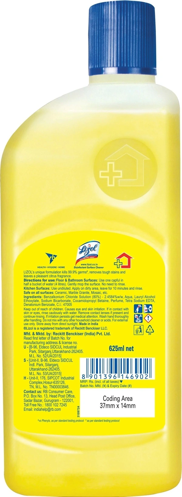 Lizol Citrus Disinfectant Floor Cleaner 625 ml - 625 ml, citrus