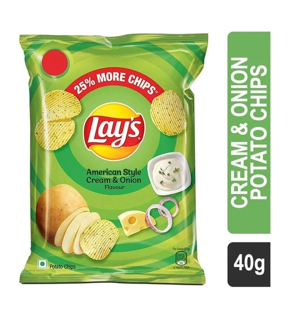 Lays American Style Cream & Onion Flavour Chips : 40 gms - 40 Gms, Cream & Onion