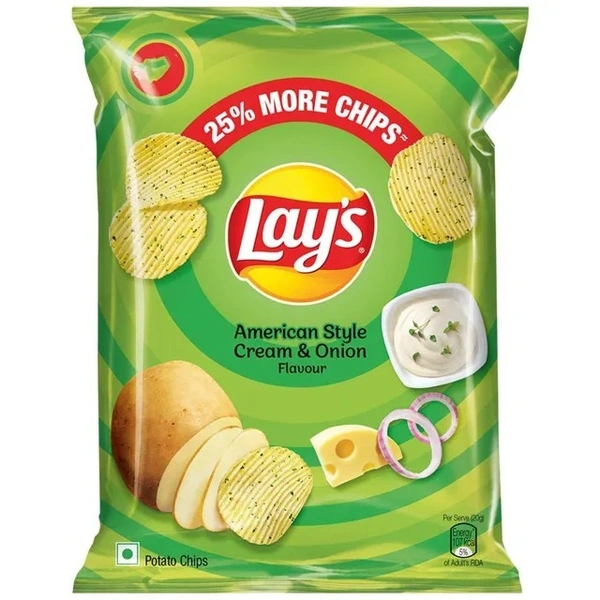 Lays American Style Cream & Onion Flavour Chips : 40 gms - 40 Gms, Cream & Onion