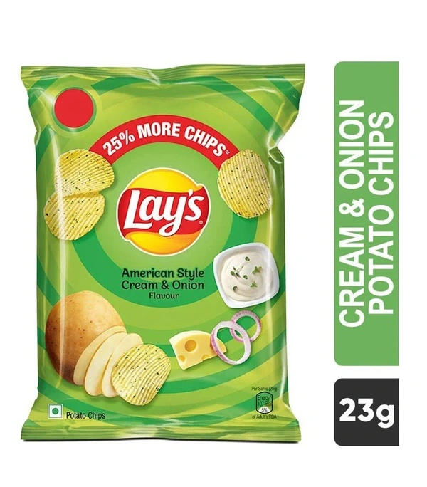 Lays American Style Cream & Onion Flavour Chips : 40 gms - 23 Gms, Cream & Onion